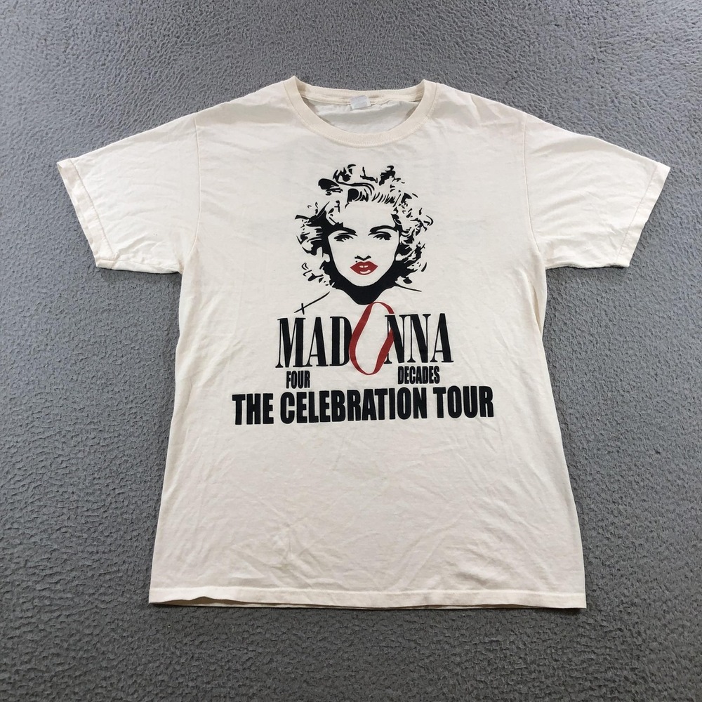 Madonna Celebration Tour Shirt Mens Large cream Fruit Loom Concert Band Tee